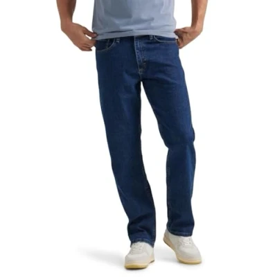 Image of Wrangler Authentics Men&#039;s Comfort Flex Waist Relaxed Fit Jean, Dark Stonewash, 40W x 30L