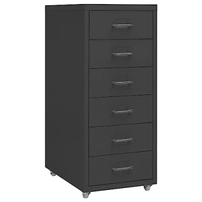 Image of vidaXL Mobile Office File Cabinet with 6 Drawers, Anthracite Durable Metal Storage Unit, Filing Design, Easy to Clean, Ideal for any Decor