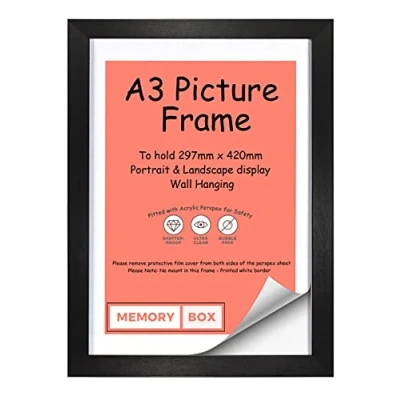 Image of A3 Black Photo Frame, Picture Document Certificate Wall Mountable Frames