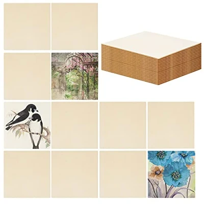 Image of Belle Vous 30 Pack Unfinished Blank Wood Squares 10 x 10cm / 4 Inches 2.5mm Thick Wooden Plain Square Pieces for DIY Coasters, Crafts, Painting and Pyrography Burning
