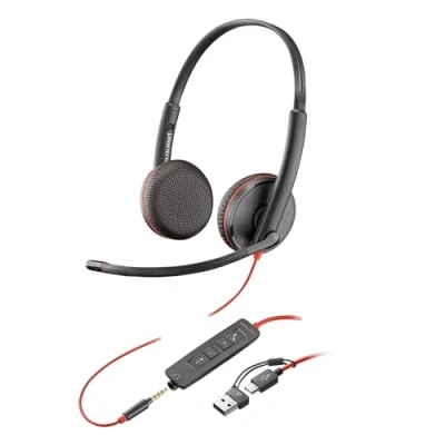 Image of Poly Blackwire 3225 Wired Headset Noise Canceling Mic Stereo Design Connect to PC/Mac/Mobile via USB C, A, or 3.5mm Works w/Teams, Zoom