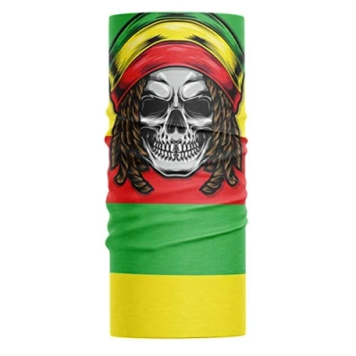Image of Headwear Rasta Skull Snood Multifunctional Motorcycle Bandana Headband Neck Gaiter Men Women Kids Face Covering Balaclava