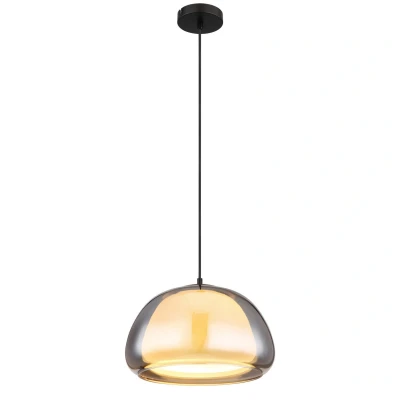 Image of Jella Dome Pendant Ceiling Light Matt Black Smoke Glass Shade 1x E27
