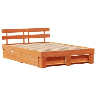 Image of vidaXL with Drawer Headboard Storage Wax brown 150 x 200 cm Solid wood