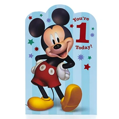 Image of UK Greetings Disney 1st Birthday Card For Him/Boy With Envelope Blue Design Mickey Mouse