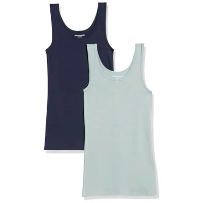 Image of Amazon Essentials Women&#039;s Slim fit Tank, Pack of 2, Navy/Sage Green, XL