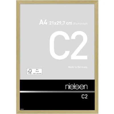 Image of nielsen C2 Photo Frame, A4, 21x29.7cm Gold Aluminium Picture Frame with Protective Float Glass and Push Turn Clips Soft
