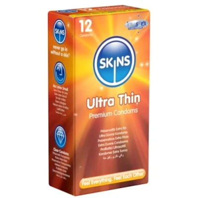Image of Skins AMSKUT12 Ultra Thin Premium Condoms Multipack, No Latex Smell and Extra Lubrication, Pack of 12