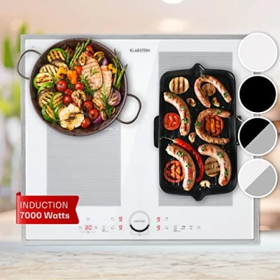 Image of Klarstein Induction Hob, 7000W Electric Hob Cooker, 4 Ring Pan Built in Table Top Cookers w/ Hobs, Touch Control, Heater Cooktops, Hot Plates for Cooking