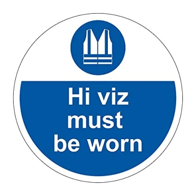 Image of Hi Viz Must Be Worn Floor Sticker, Hard Wearing Non Slip/Abrasive Lamination, R9 Grade For Slip Resistance, High Strength Adhesive Backing, 400mm Diameter