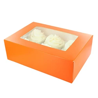 Image of Culpitt 6/12 Cupcake Box, 20 Pack, Boxes To Carry Tasty Treats, Includes Dual Insert For 6 Standard Cupcakes or 12 Mini Brights Tangerine