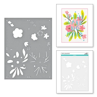 Image of Spellbinders Hello Blooms Stencil from The Glimmer Cardfront Sentiments Collection, Grey, ONE