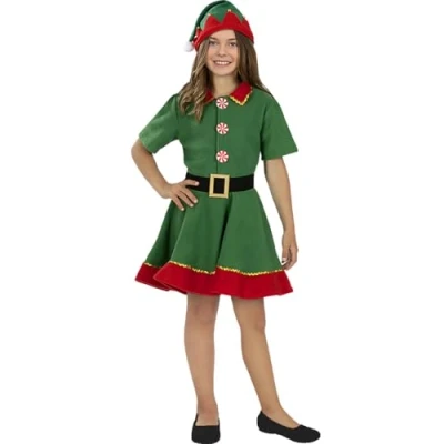 Image of Funidelia Christmas Elf Costume for girl Costumes kids, accessory fancy dress &amp; props Halloween, carnival parties Size 5 6 years Green