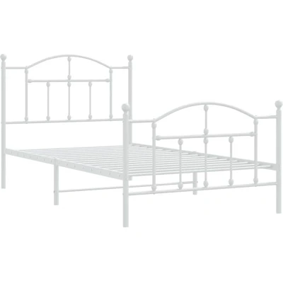 Image of vidaXL Metal Bed Frame without Mattress with Footboard White 100x190cm