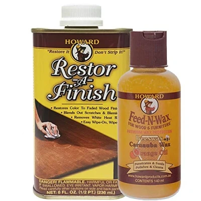 Image of Restor A Finish Water Mark Remover Dark Oak + Feed N Wax. Removes Heat Rings, Stains, Scuffs, Watermarks, White Rings and Scratches in Wooden Furniture (236ml+140ml)
