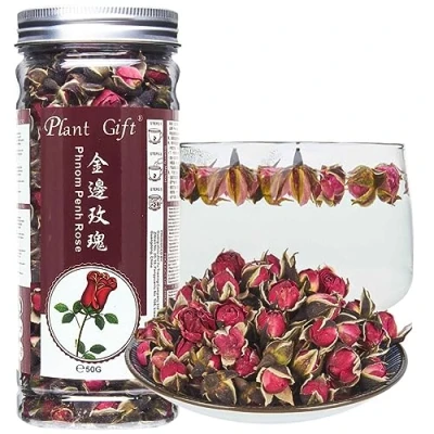Image of Plant Gift Rose Flower Tea 金边玫瑰(Phnom Penh Rose) early spring bud natural Organic Blooming Herbal to Lose Weight Health Care 50g/1.76oz