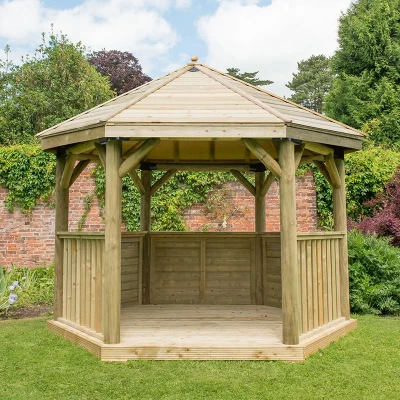 Image of 12&#039;x10&#039; (3.6x3.1m) Luxury Wooden Garden Gazebo with Traditional Timber Roof Seats up to 10 people