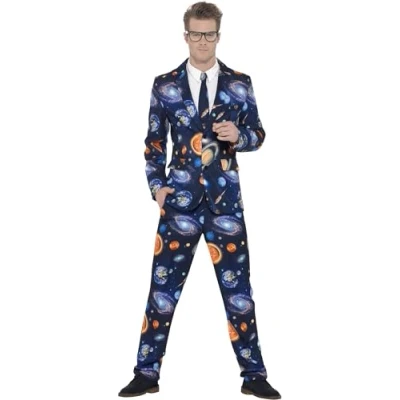 Image of Smiffys Space Suit, Blue with Jacket, Trousers &amp; Tie, Stand Out Suits Fancy Dress, Adult Dress Up Costumes