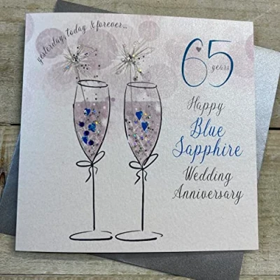 Image of WHITE COTTON CARDS 65TH BLUE SAPPHIRE ANNIVERSARY CARD, HAND FINISHED (DA65)