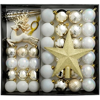 Image of WeRChristmas Shatterproof Luxury Christmas Tree Baubles, 50 Piece Gold/Silver/White