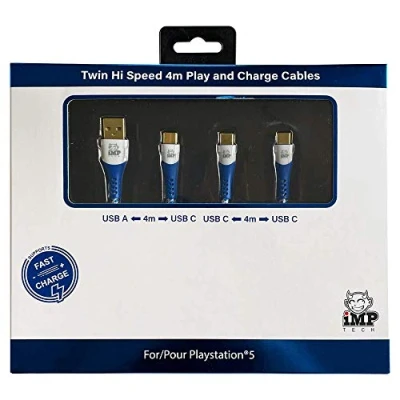 Image of iMP Tech PS5 High Speed 4 Metre Play &amp; Charge Cable Twin Pack (PS5)