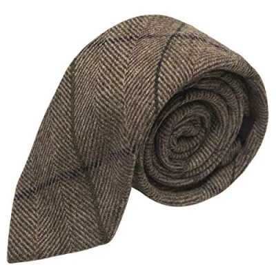 Image of King &amp; Priory Luxury Peanut Brown Herringbone Check Tie, Tweed