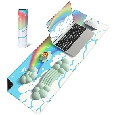 Image of 4 in 1 MANBASNAKE Cloud Mouse Pad Wrist Support Keyboard Rest Set with Ergonomic Memory Foam,Non Slip Base,Cloud Coasters for Home,Office,Laptop,Desktop Computer,Easy Typing Pain Relief Green