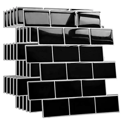 Image of Yoillione Upgrade Thicker Peel and Stick Wall Tiles Backsplash for Kitchen Bathroom, Metro Subway Self Adhesive Tile Stickers 3D on Splashback Black, 10 Sheets