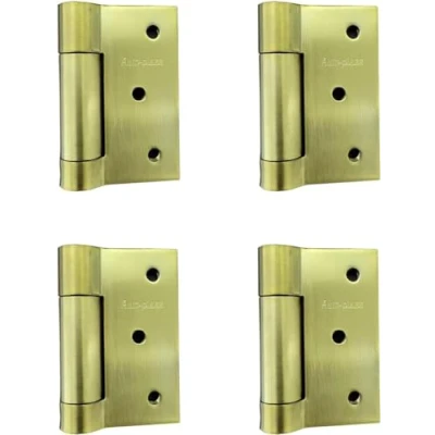 Image of 2 Pairs (4pcs) Golden Self Closing Stainless Steel Door Hinge Spring Hinges Brass Heavy Duty Square Thickness 3mm (75mm (3 Inch))