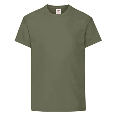Image of Fruit of the Loom Unisex Kids Original Crew Neck Short Sleeve T Shirt, Green (Bottle Green), 14 15 Years (Manufacturer Size: 164)