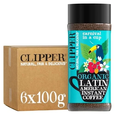 Image of Clipper Latin American Organic Instant Coffee 6 x 100g Jars Bulk Buy for Home &amp; Catering Arabica Gourmet Sustainable Fairtrade by Teas Ethically Sourced Eco Conscious