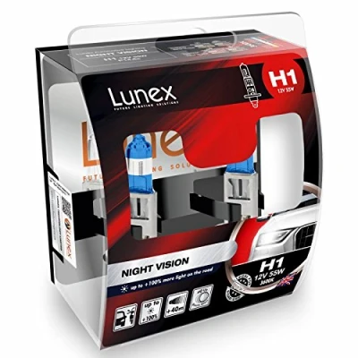 Image of LUNEX H1 NIGHT VISION Headlight Halogen Bulbs + 100% more light 448 12V 55W P14,5s 3600K duobox (2 units)