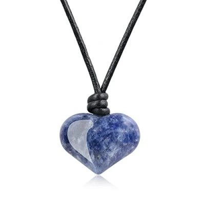 Image of COAI Leather Cord Womens Love Heart Sodalite Blue Stone Necklace