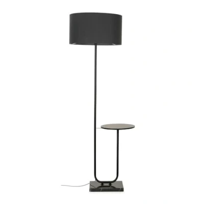 Image of MiniSun Large Matt Black Curved Stem Marble Floor Lamp Coffee Table Living Room Lounge Standing Light Charcoal Shade
