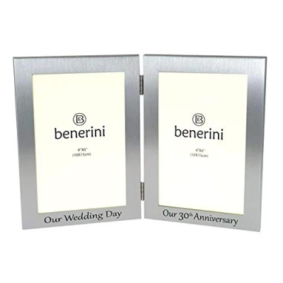 Image of benerini 30th Pearl Wedding Anniversary Double Photo Frame &#039;Our Day&#039; &amp; Anniversary&#039; 4x6 inches