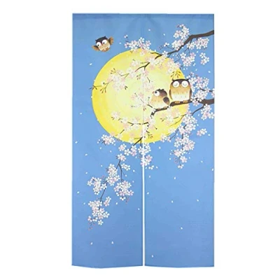 Image of LIGICKY Noren Japanese Style Door Curtain Long Doorway Curtains Window Tapestry for Home Decoration 33.5&quot;x59&quot; (Owls on Trees)