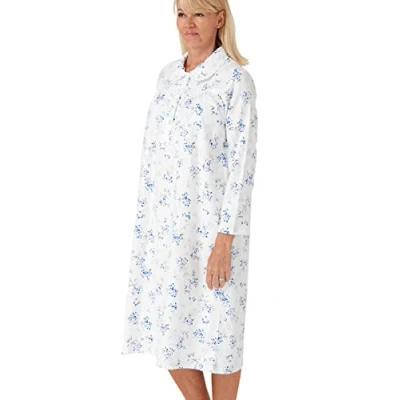 Image of Marlon Womens Candace Brushed Cotton Printed Peter Pan Collar Nightgown, Tilly Blue, 20 22