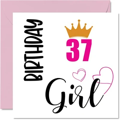 Image of 37th Birthday Card for Women Girl Happy Cards 37 Year Old Woman Daughter Sister Auntie Cousin Friend Niece, 145mm x Thirty Seven Seventh Bday Greeting Gift