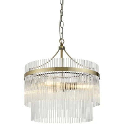 Image of Multi Arm Hanging Ceiling Pendant Light Antique Brass Plate &amp; Clear Glass 3 X 7W LED E14
