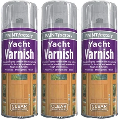 Image of 3 X All Purpose Yacht Varnish 400ML Professional Gloss Finish Spray Wood Color Paint