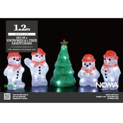 Image of Noma Acrylic Christmas Light Set : Snowmen &amp; Tree of 5 Plug in with Timer 6921006