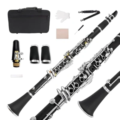 Image of Yinfente B Flat Clarinet Ebonite Wood 2 Barrels With Case Cloth Reed Accessories for Beginner Strong and Nickel plated Keys,easy to blow make nice sound