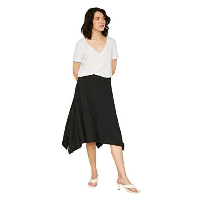 Image of Trendyol Black Asymmetric Patterned Midi Knitted Skirt