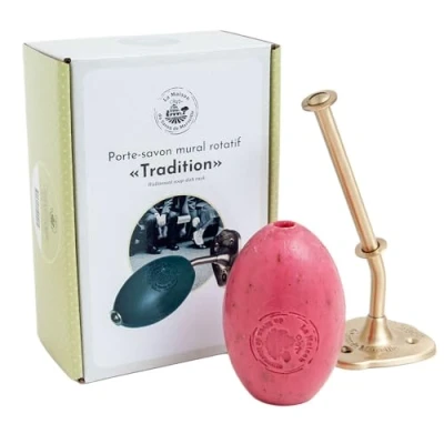 Image of La Maison du Savon de Marseille Wall Rotating Soap Holder Mounted for Easy Hand and Body Wash Durable Brass Finish Comes with 270g Rose Petals Fragrance French Argan Oil
