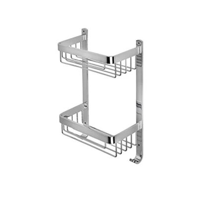 Image of Croydex Aluminium Large Two Tier Basket Bathroom Storage &amp; Shower Caddy with Hooks, Rust Free Chrome Accessory Wall Fixings, Plugs Screws Included, 5kg Load Capacity