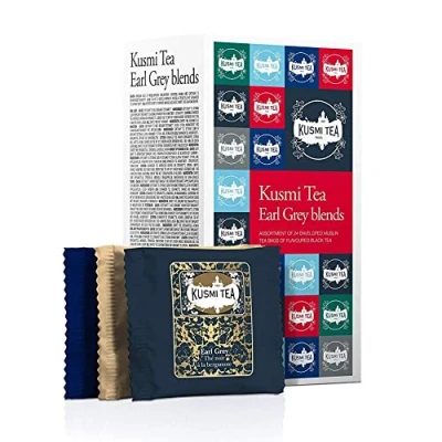 Image of Kusmi Tea Earl Grey Teas Gift Set 24 Enveloped Muslin Bags Includes Grey, Intense, Anastasia, Prince Vladimir, Bouquet of Flowers No.108 &amp; St. Petersburg