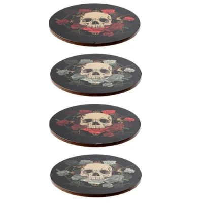 Image of Skulls and Roses Gothic Set of 4 Cork Coasters