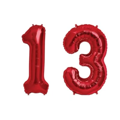 Image of Red Number 13 Foil Balloon, 101cm
