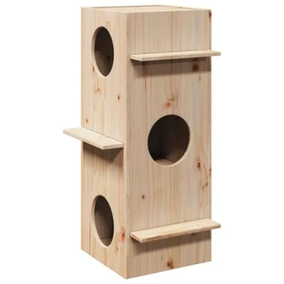 Image of vidaxl cat house 43x43x90 cm solid pine wood indoor pet shelter with built in treads rustic brown design