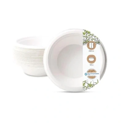 Image of BIOZOYG Disposable Tableware Bowls Made from Sugar Cane I compostable, Biodegradable Soup Plates Small Bowl Pasta Plate Serving 50 x 250ml, Round 16cm